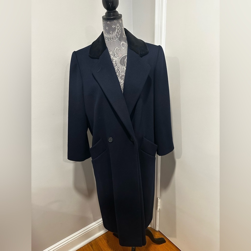 Vintage 80s J. G. Hooks Sz: 10P Long 100% Wool Navy Single Breast Peacoat.